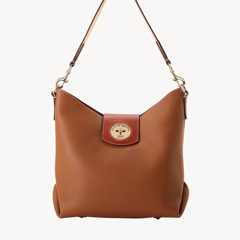 Leather Hobo Shoulder Bag in Cognac - Dooney & Bourke